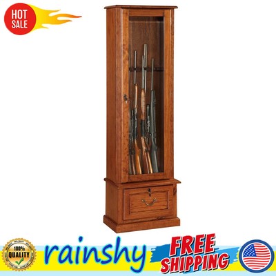 8 Gun Key Lock Storage Display Cabinet Wooden Organizer Cabinet Barrel Rests US