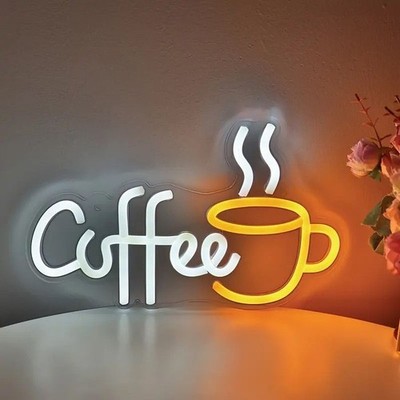 Coffee LED Neon Sign Light Warm White USB Cafe Shop Wall Decor 18x29cm