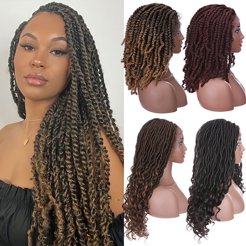 Knotless Spring Twist Braided Wigs for Black Womens Butterfly Lace Front Natural