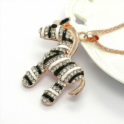 Betsey Johnson Crystal Striped Zebra 3D Rose Gold Pendant Necklace Free Gift Bag
