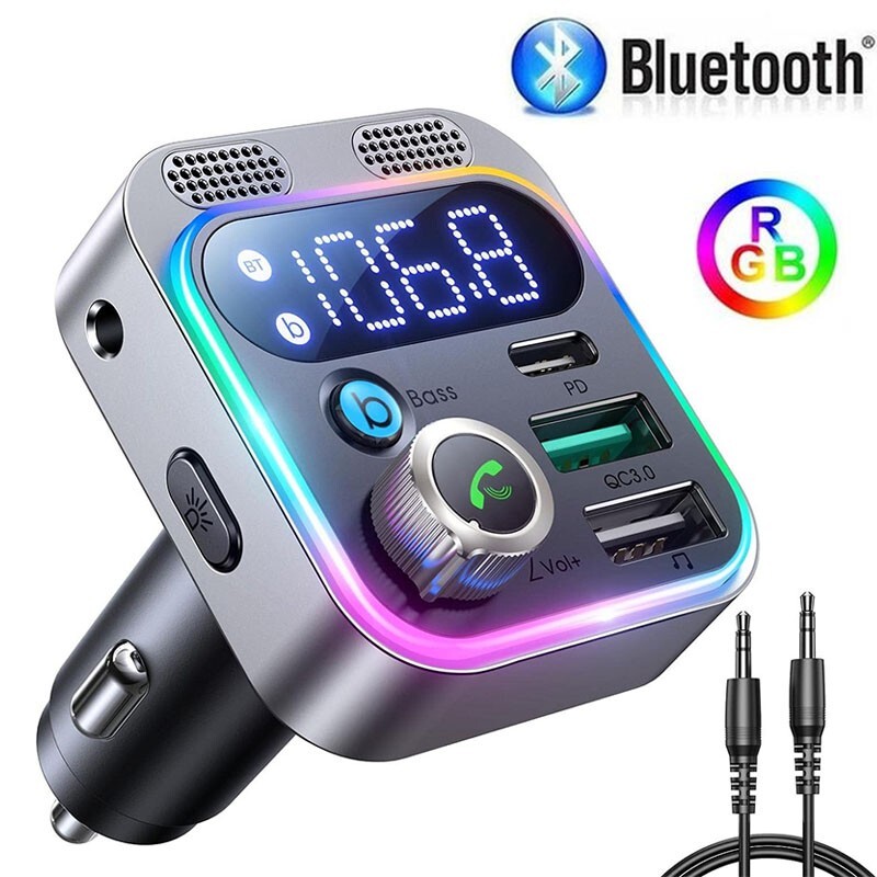 Wireless FM Transmitter Bluetooth 5.3 Car Adapter Radio PD&QC3.0 USB Car Charger
