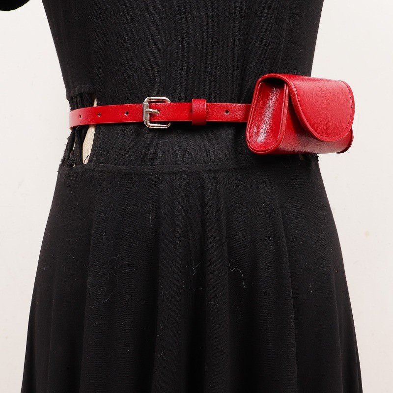 Damen Mädchen PU Ledergürtel Mit Dekorativ Mini Gürteltasche Bund Solid Freizeit