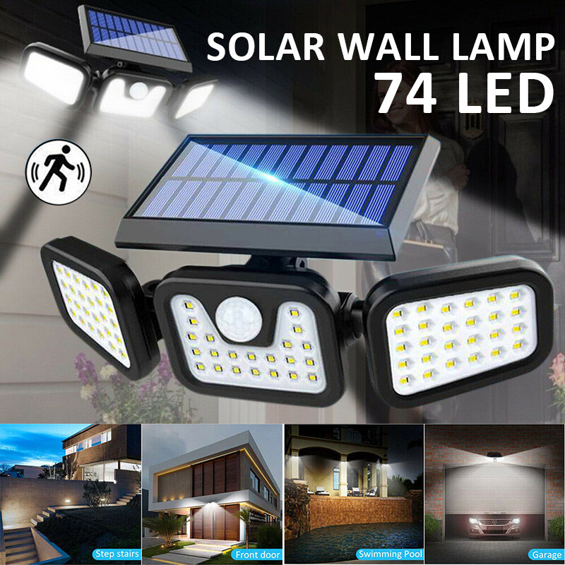 74 LED Outdoor Solar Motion Sensor Flood Light Garden Wall ...