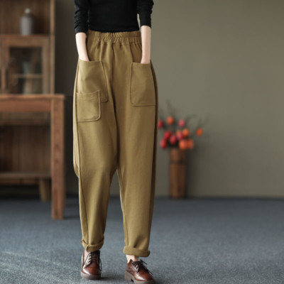 Lady Baggy Loose Trousers Cotton Harem Pants Casual Elastic Waist Plus Size