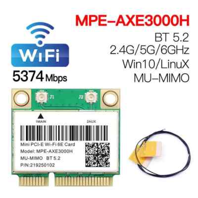 MPE-AXE3000H WiFi 6E Mini PCIe Card Tri-band WiFi Bluetooth Adapter with Antenna