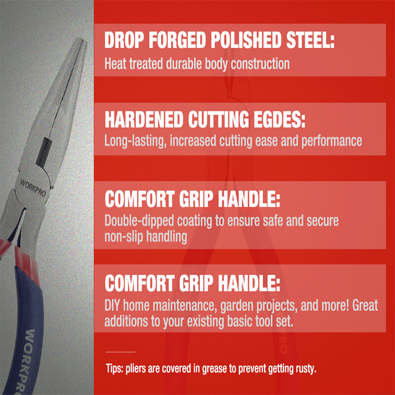 WORKPRO 7PCS 4.5"-8" Pliers Set Groove Joint Long Nose Slip Joint Diagonal Plier