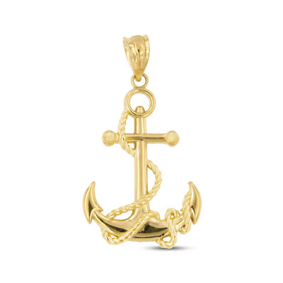 14k Yellow Gold Plated Sterling Silver Anchor Unisex Pendant With Free 18'' Chain