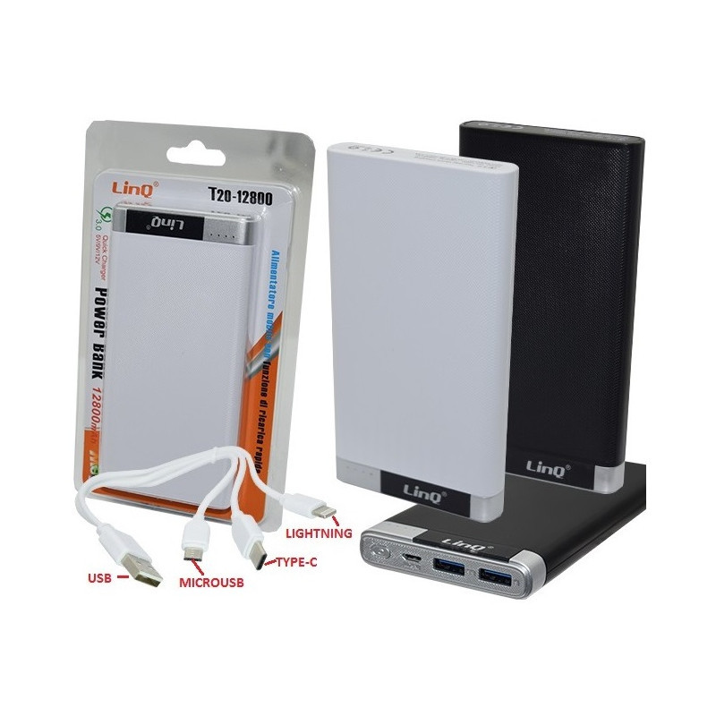 Power Bank Batteria Esterna 12800 mAh Ricarica Rapida - LinQ T20-12800