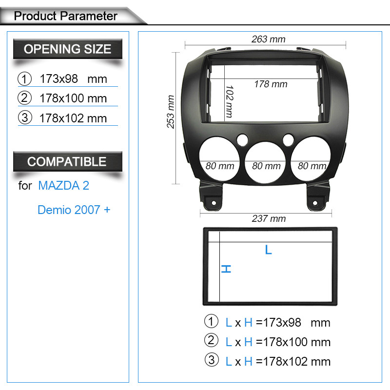2 Din Radio Fascia for MAZDA 2 Demio 2007+ Stereo Panel+ISO Wire Trim