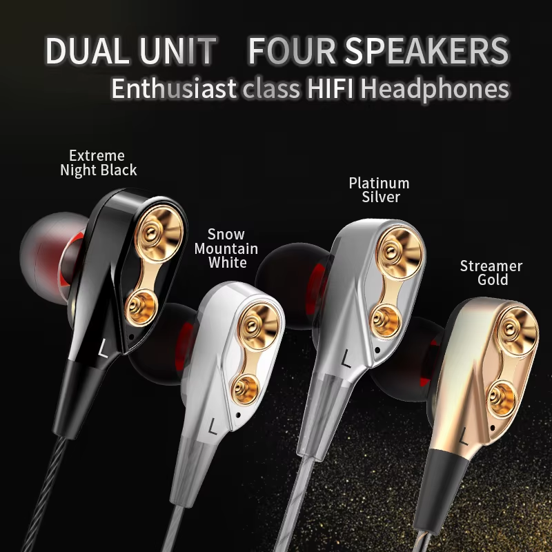 Double Moving Coil Headphones 3.5mm AUX With Mic Dynamic Headset In-Ear Music Ga