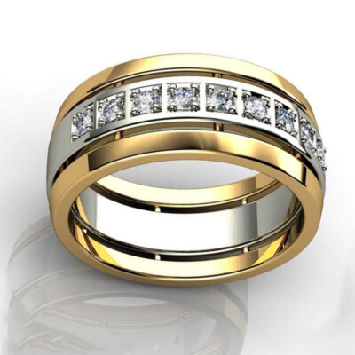 Two Tone 925 Silver Rings Fashion Women/Men Cubic Zircon Jewelry Sz 6-10