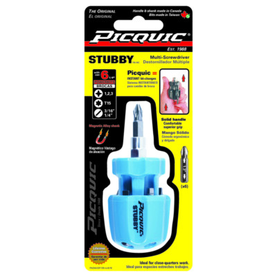 PICQUIC 91100 Assorted Colors Steel STUBBY Compact Multi-Bit Driver 3-1/2 L in.