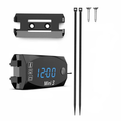 3 in 1 Voltage/Time/Temperature Digital LED Motorcycle Voltmeter Waterproof
