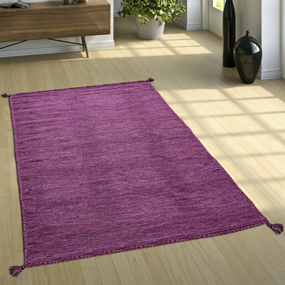World Menagerie Handgefertigter Kelim Teppich Crowland Baumwolle Lila Kurzflor