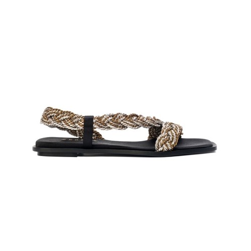 Pre-owned Serena Uziyel Ronda Braided And Leather Sandals Antique Gold/silver Eu 39 Sz 9