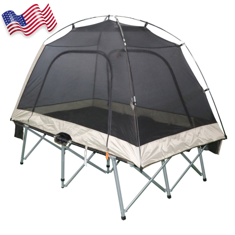 Camping Cot Tent 2 person Convenient Instant Folding Steel Double Sized Cot NEW