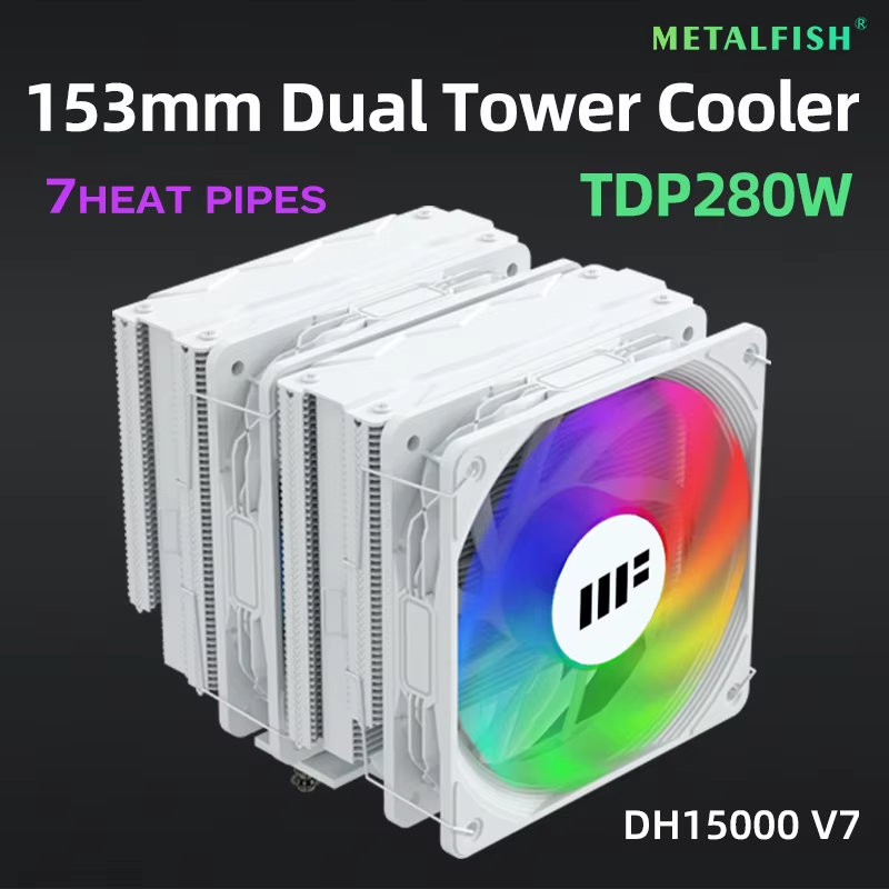 CPU Cooler 153mm height 7 HeatPipe TDP 280W Dual Towers Double Fan For Intel 185