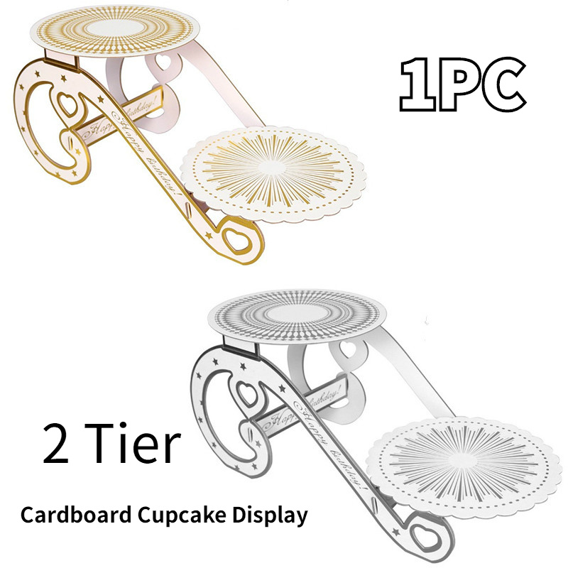 2 Tier European Cake Stand Dessert Tower Birthday Cardboard Cupcake Display
