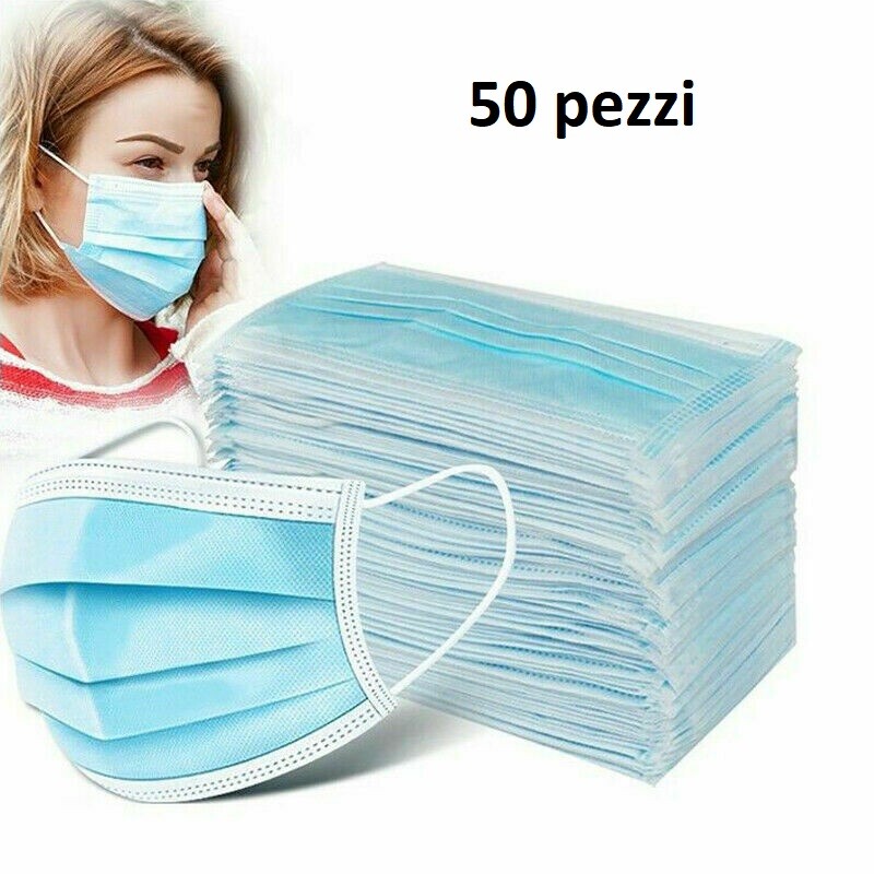 50 Mascherine Chirurgiche Monouso Facciali Protettive Filtranti Tnt 3 Strati