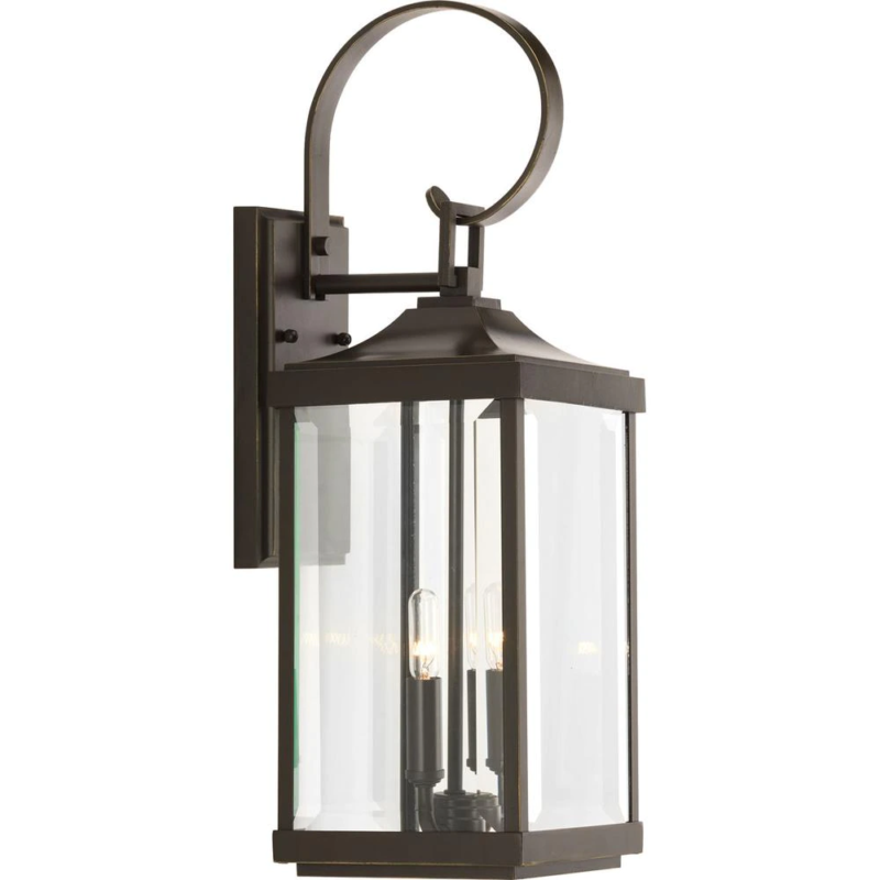 Large Wall Lantern Light Outdoor 2-Light Antique Bronze Clear Beveled Glass