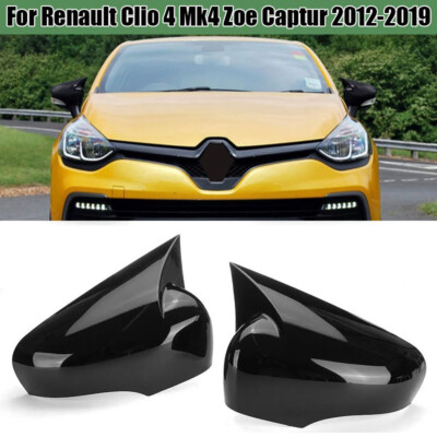 For Renault Clio 4 Mk4 2012-2019 2PCS Black Car Rear View Door Mirror Cover Trim