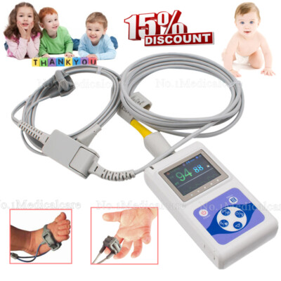 Handheld Finger Spo2 Pulse Oximeter, Adult Infant Neonatal VET Probe, SW, Fedex