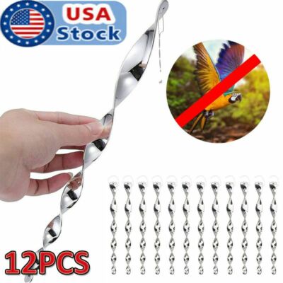 12PCS Bird Scare Rods Hanging Reflective Pest Repellent Deterrent Garden Yard