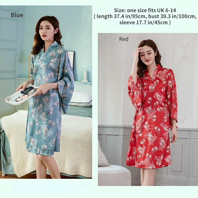 pyjama-kimono-satin-rouge-bleu-floral-tenue-de-nuit-robe-nuit-taille-unique