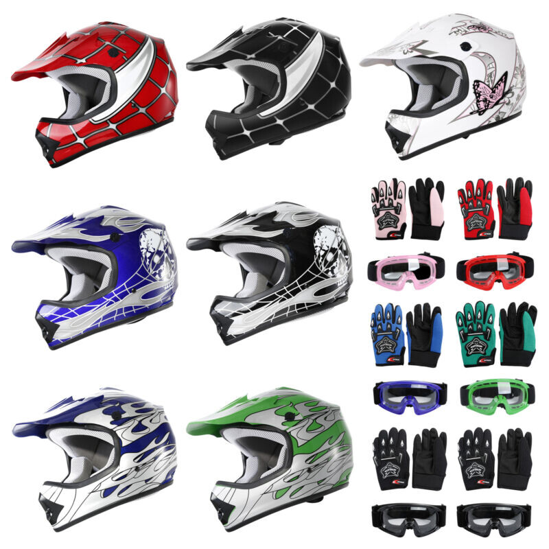 L DOT Approved Youth Kid Dirt Bike ATV Helmet Goggles Gloves