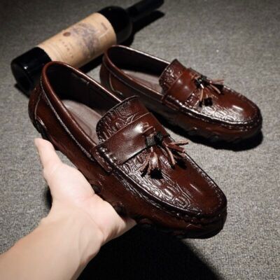 Genuine Leather Loafers Men's Shoes Crocodile Pattern Shoes Mens Dress Shoes