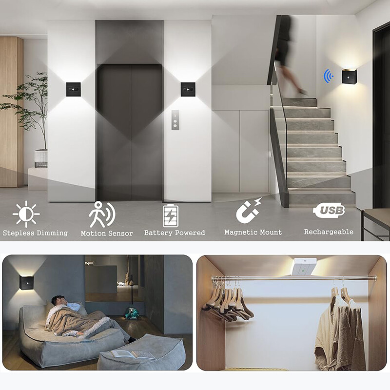 1-4 Pack Wall Lights Dimmable Indoor Rechargeable Up and Down Lamp Sconce