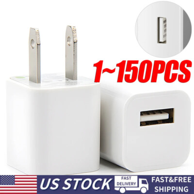 White 1A USB Power Adapter AC Home Wall Charger US Plug FOR iPhone 5 6 7 8 LOT