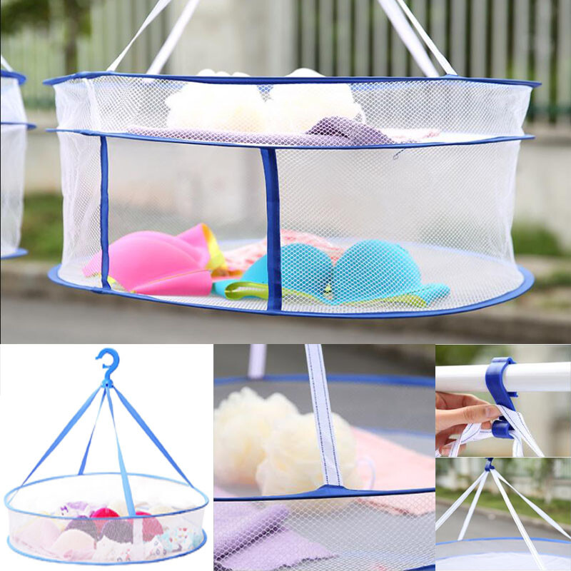 folding-hanging-dryer-net-storage-bags-laundry-baskets-hangers-rack-two-shelf-