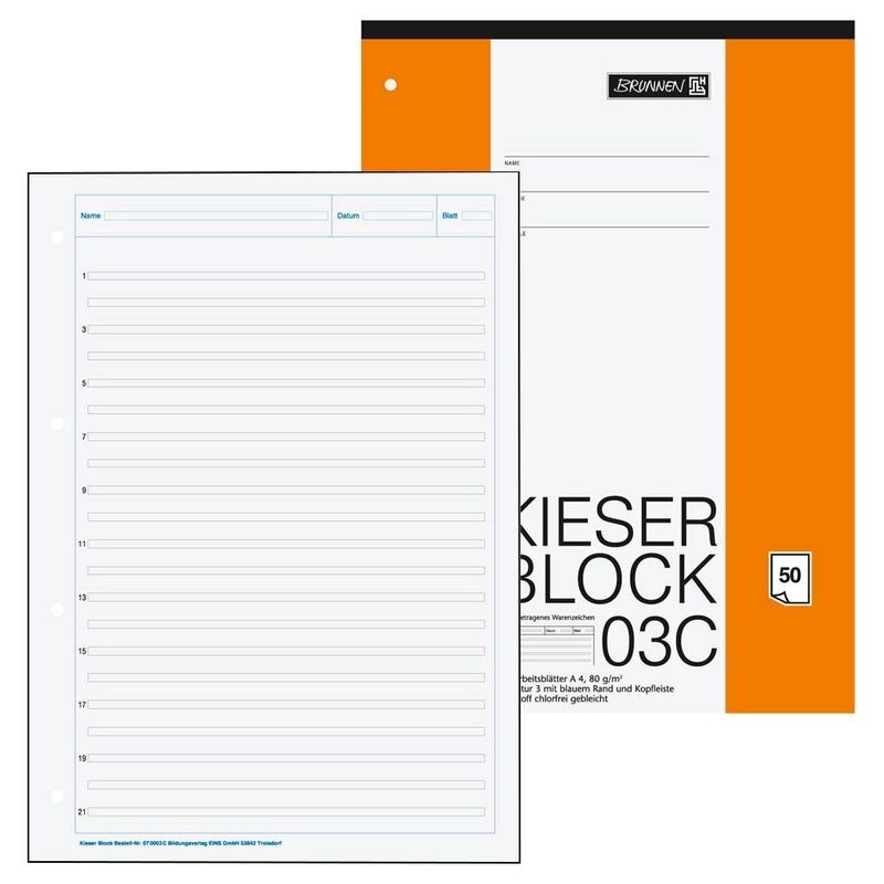 Brunnen 1042923 Kieser-Block Lineatur 3 A4, WeiÃ, 50 Blatt, Liniert, 80 G/MÂ²