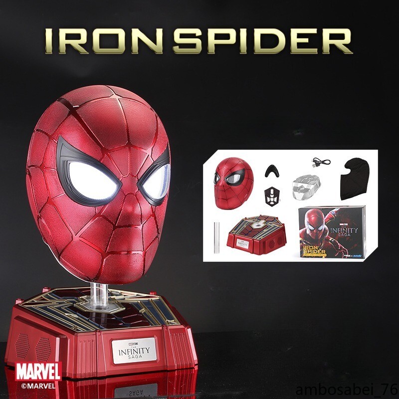 Pre-owned Marvel Comics Iron Spider Helmet Electric Blink Bluetooth Speaker 1:1 Genuine In Red