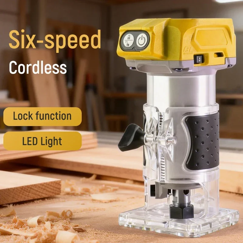 21V Brushless Cordless Router 30000rpm Woodworking Trimmer 6.35mm Collet Slottin