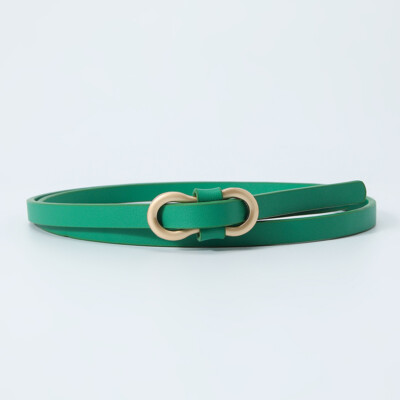 Women's PU Leather 8-Shaped Buckle Narrow Skinny No Hole Waistband Strap Classic