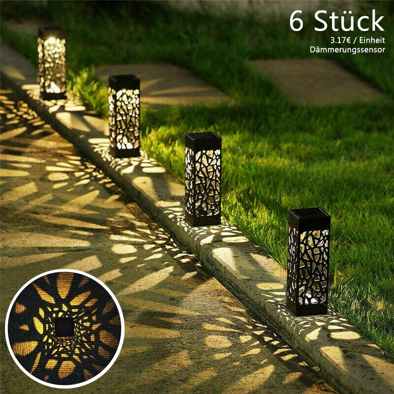 6x LED Solarlampe Solarleuchte Gartenlicht Außen-Beleuchtung Schattenlaterne DHL