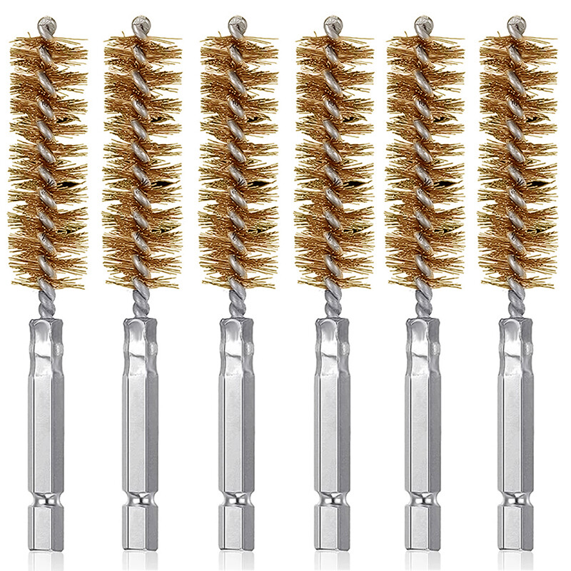 6X SMALL THIN WIRE BRUSH SET BRASS HEX HEAD HANDLE DRILL BIT PIPE CLEANING KIT eBay