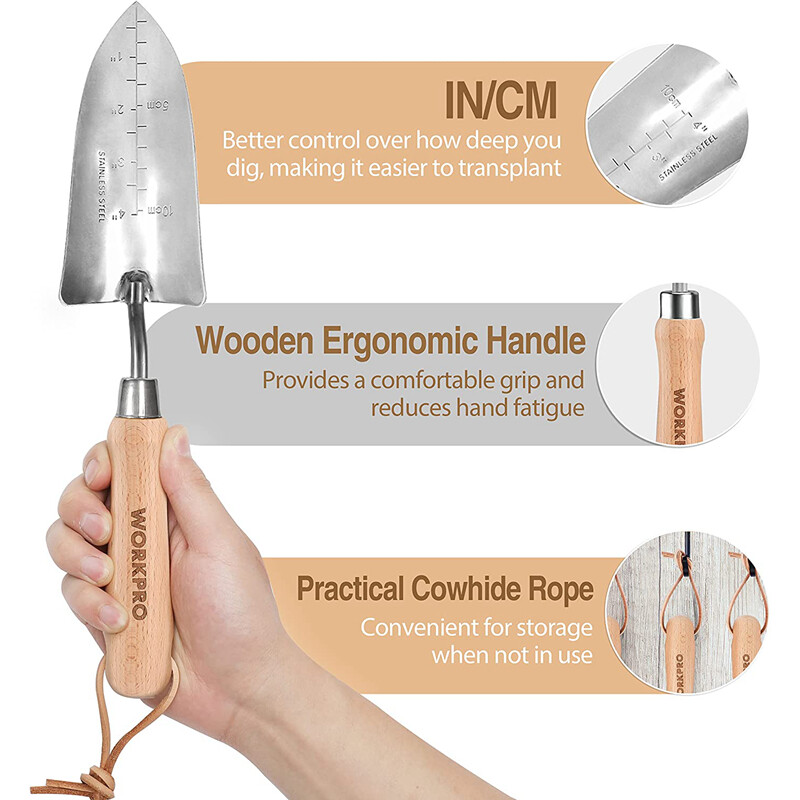 WORKPRO Pink Garden Tool Set 7PC Stainless Steel Heavy Duty Tool w/Wooden Handle