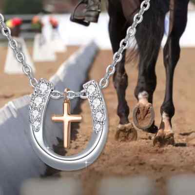 Horseshoe Pendant Necklace Hollow Cross Decor U-shaped Pendant Jewelry Fashion