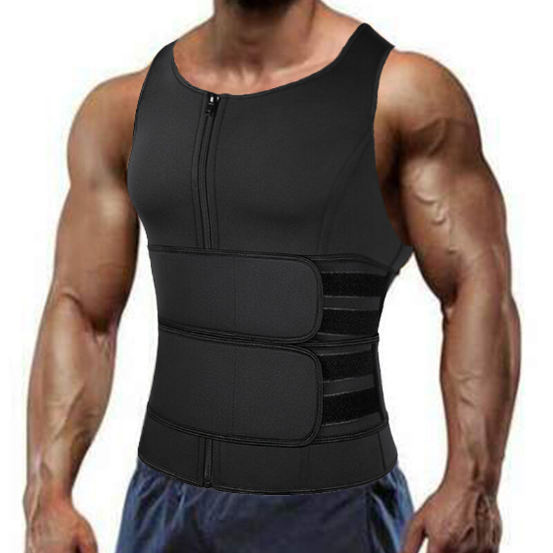 Men's Sweat Sauna Vest Waist Trainer Body Shaper Tank Top Compression Shirt Belt