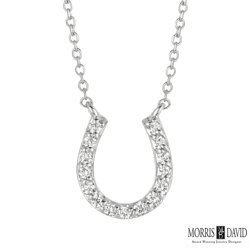 Pre-owned Morris 0.15 Carat Natural Diamond Horseshoe Necklace Pendant 14k White Gold Si 18''