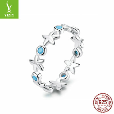 Starfish 925 Sterling Silver Finger Rings Women Wedding Jewelry Gifts Size 6,7,8
