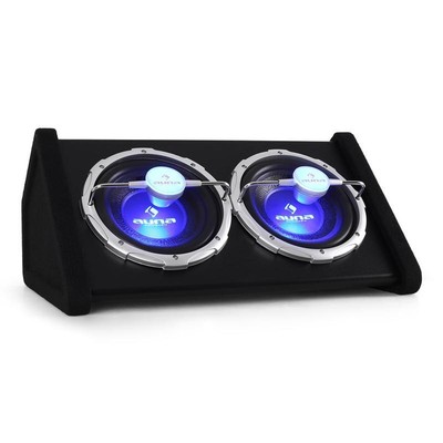 (B-WARE) AUNA DOPPEL SUBWOOFER AUTO TWIN BASS KISTE BOX CAR HI-FI 1600W MAX NEON