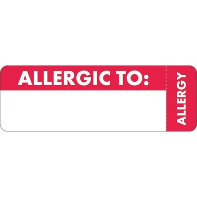 Alert Labels, Allergic To:, White, and Red, 3'' x 1'' (Roll of 250)
