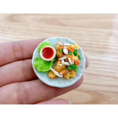 Dollhouse Miniature Food  Fried Oysters Dish  Miniature Thai Food 1.4 '' Plate