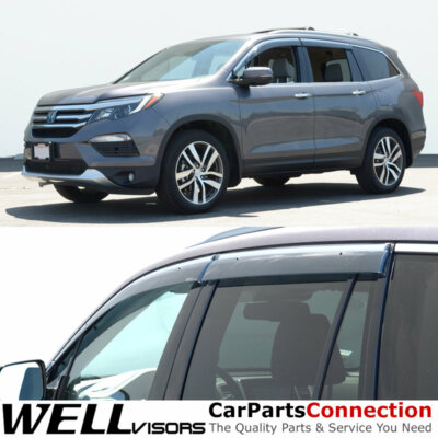 WellVisors Window Visors 16-22 For Honda Pilot Side Deflectors Chrome