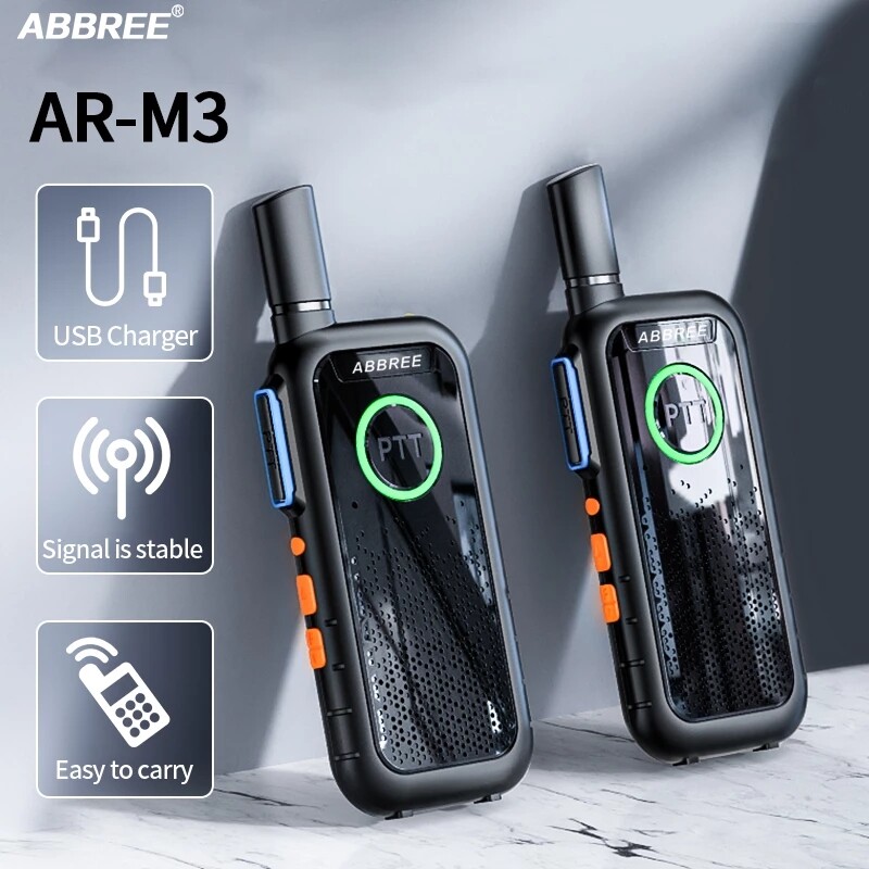 ABBREE AR-M3 Mini Walkie Talkie UHF Long Range Dual PPT USB Charge Two way Radio