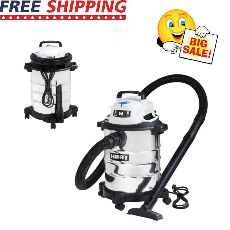 6 Gallon 5 Peak HP Stainless Steel Wet Dry Vacuum hard floor